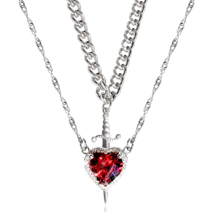 Heart and Sword Couple Necklace